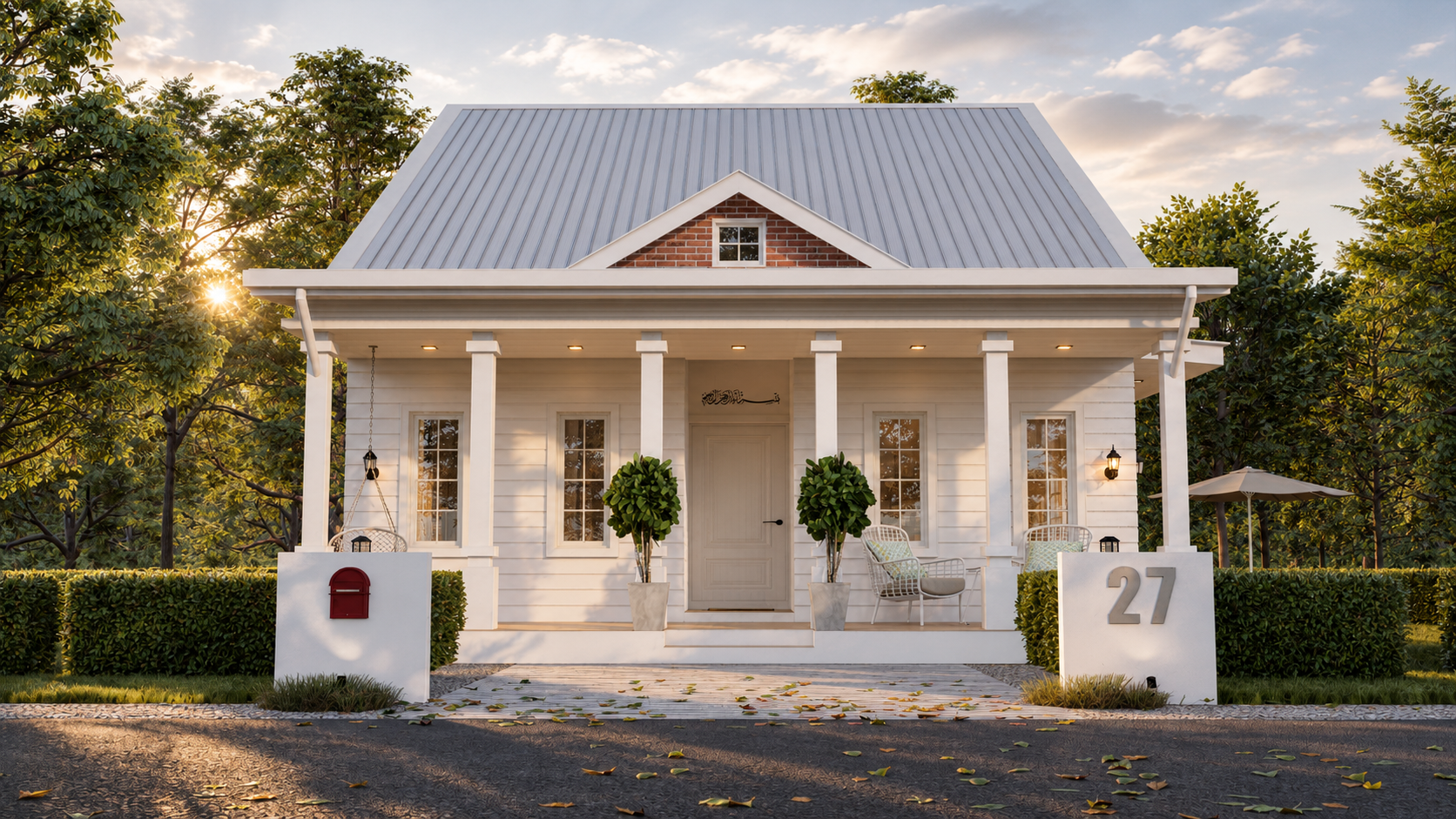 Pandangan luar rumah farmhouse moden Adeena American Cottage